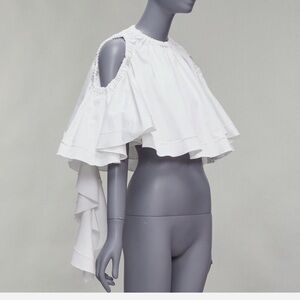 ELLERY White Ruffled Cold Shoulder Top